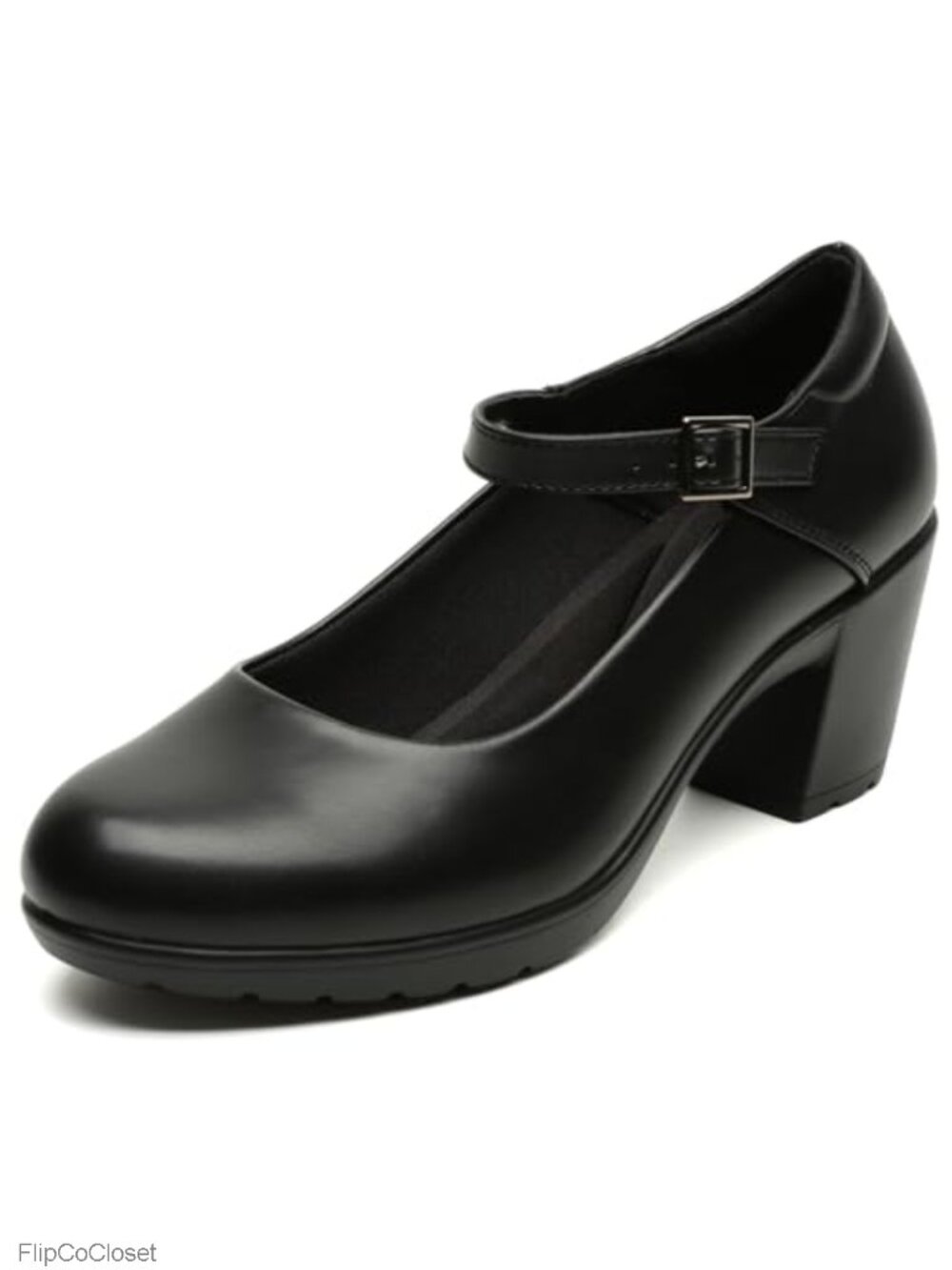 Mary Jane Dress Shoes Chunky Block Heels Faux Leather Work Pumps